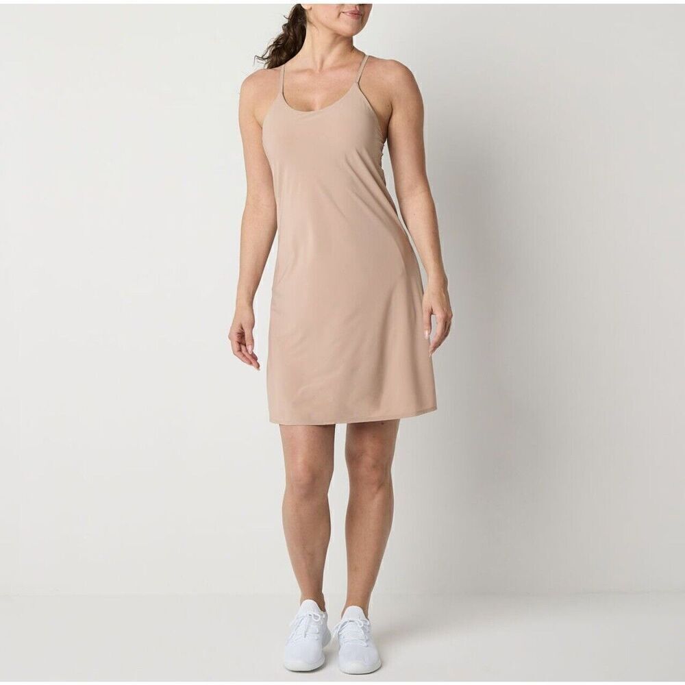 Xersion Tennis Dress Women L Built in Bra Pickle Ball Racerback Toupe Stretch